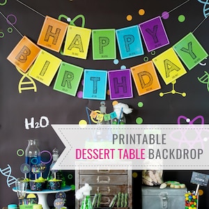 Kids Birthday Party Science Experiment Party Printable BACKDROP ONLY Birthday Dessert Table Backdrop  Science Party Instant Download