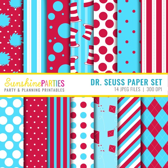 Dr Seuss Boys Digital Paper Set - Digital Paper Bundle - Fun Dr Seuss Set - Instant Download Il_570xn