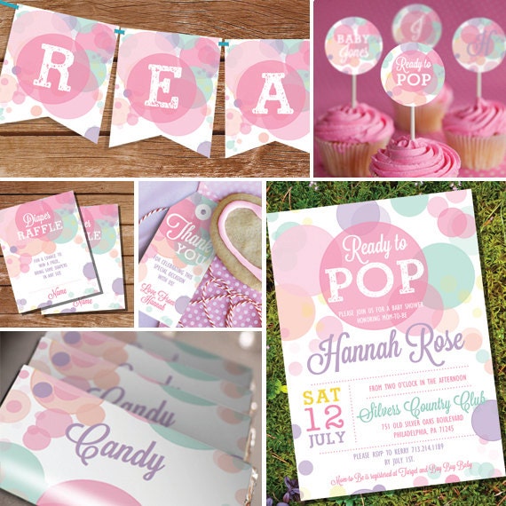Ready To Pop Baby Shower Printables in Whites and Pinks - Girl Baby Shower Invitation - Instant Download and Edit with Adobe Reader Il_570xn