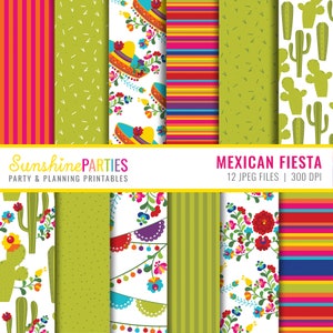 Fiesta Digital Paper Set Mexican Themed Digital Paper Bundle Instant Download image 1