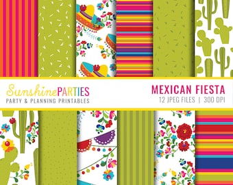 Fiesta Digital Paper Set - Pacchetto di carta digitale a tema messicano - Instant Download