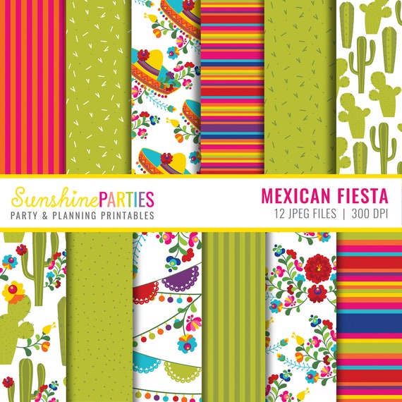 Fiesta Digital Paper Set - Mexican Themed Digital Paper Bundle - Instant Download Il_570xn