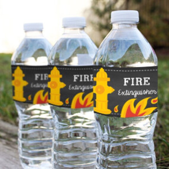 Fireman Party Water Bottle Labels - Firefighter Birthday Party Decor - Instant Download and Edit File at home with Adobe Reader Il_570xn