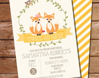 Twin Fox Baby Shower Invitation for Twins - Unisex Twin Baby Shower - Fox Twins - Instant Download and Edit File at home with Adobe Reader