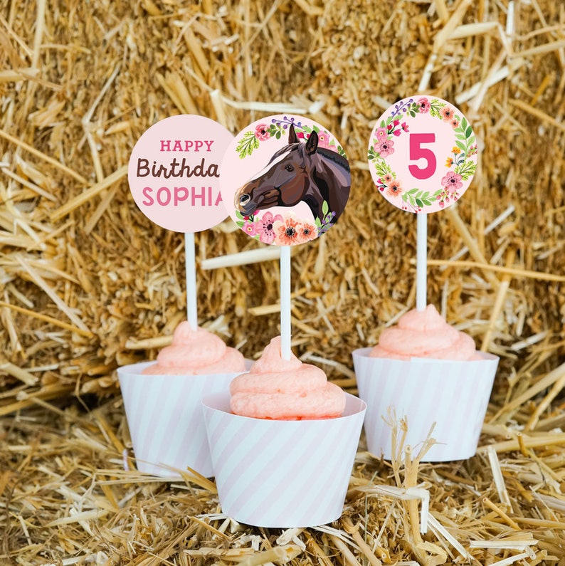 Horse Cupcake Toppers Horse Party Cupcake Wrappers Pink Etsy