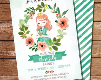 Princess Tea Party Invitation - Princess Party Invitations - Watercolor Invitation- Instant Download + Edit File with Adobe Reader