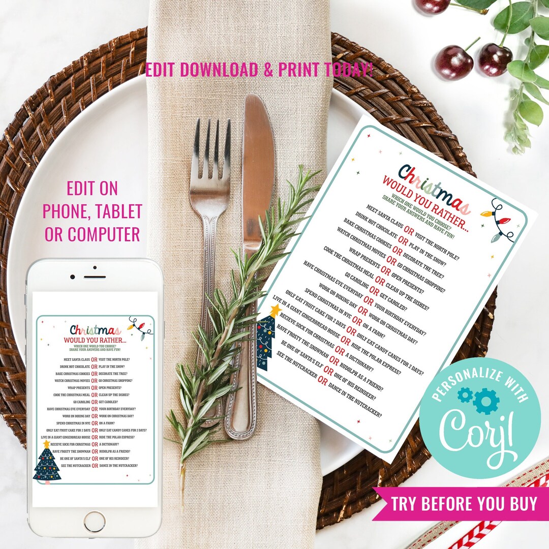 Christmas Table Game Would You Rather Christmas Game Christmas After