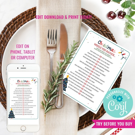 Christmas Table Game Would You Rather Christmas Game Christmas