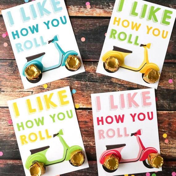 Valentine's Gift Cards for Kids - I Like how you roll Kids Valentine's Day Cards - Vespa - Instant Download and Edit File with Adobe Reader Il_570xn