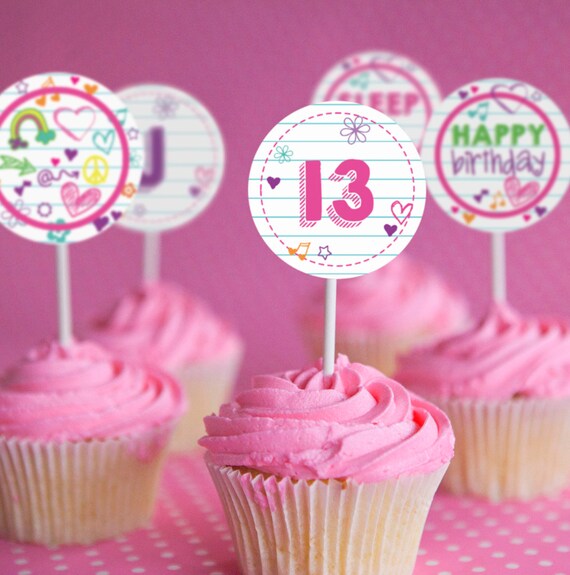 Sleepover Party Cupcake Toppers - Tween Girls - Sleep Over Party Cupcakes - Slumber Party Toppers - Instant Download- Edit with Adobe Reader Il_570xn