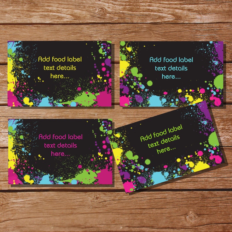 Neon Glow Party Tent Cards, Food Labels, Buffet Cards, Food Tags, Labels Instantly Downloadable File image 1
