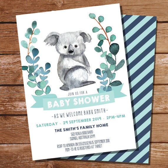 Koala Baby Shower Printable Invitation - Koala Bear Invitation - Teal Baby Shower - Instant Download - Edit File at home with Adobe Reader Il_570xn