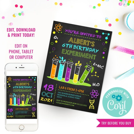 Science Experiment Party Invitation for a Boy or Girl - Science Party - Instant Download & Edit File with Corjl Il_570xn