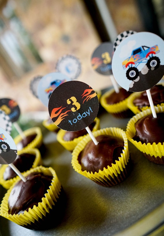 Monster Truck Cupcake Toppers - Monster Truck Birthday Party - Cupcake Toppers - Instant Download - Editable File Il_570xn