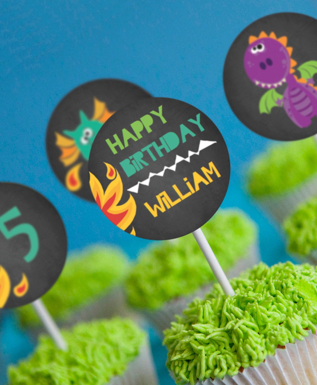 Dragon Party Cupcake Toppers Cute Dragon Toppers Dragon Etsy