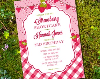 Strawberry Shortcake Party Invitation for a Girl - Instant Download - Editable File - Personalize at home with Adobe Reader