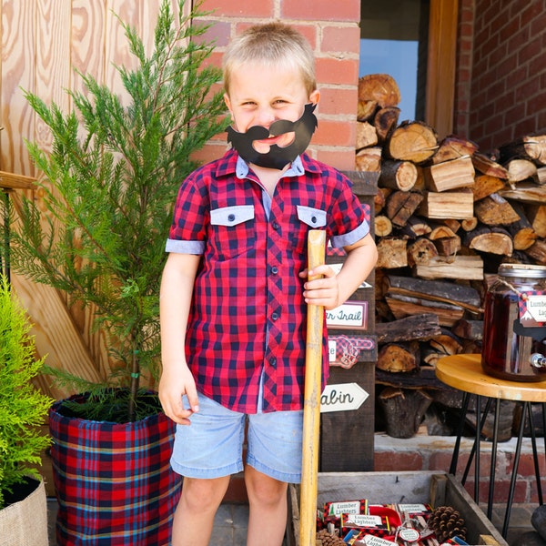 Little Lumberjack Beard Mask - Printable Party Mask - Instant Download and Edit File at home with Adobe Reader - Print at home
