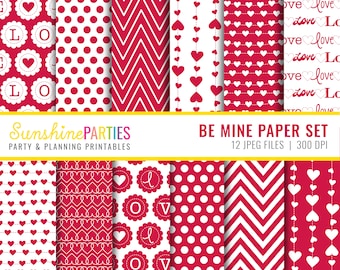 Be Mine Digital Paper Set - Love Digital Paper Bundle - Instant Download