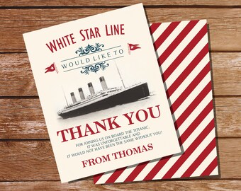 Titanic Party Thank You Card - Titanic Thank You Card - Vintage Titanic Party Card - Vintage Travel Party - Instant Download and Edit File