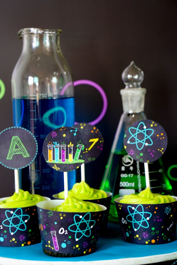 Science Experiment Party Cupcake Toppers - Science Party - Instant Download and Editable File - Personalize at home with Adobe Reader Il_570xn