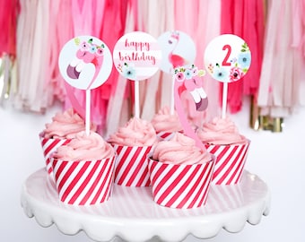 Flamingo Party Cake Topper Decorations- Instant Download and Edit File at home with Adobe Reader