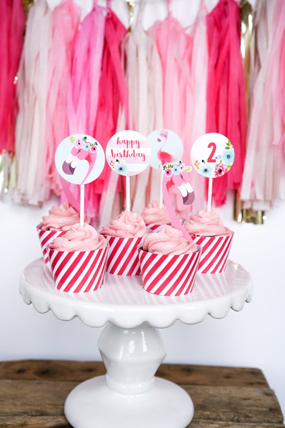 Flamingo Party Cake Topper Decorations- Instant Download and Edit File at home with Adobe Reader Il_570xn