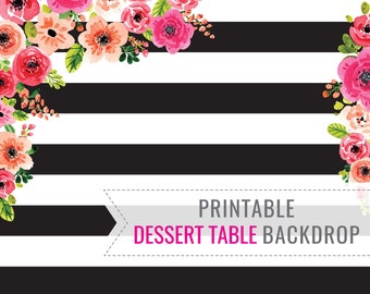 Black And White Stripe Printable BACKDROP ONLY - Birthday Backdrop - Dessert Table Backdrop - Party Decorations - Instant Download