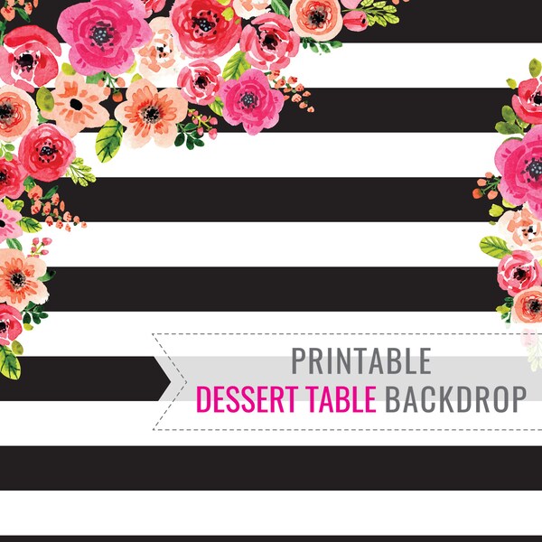 Black And White Stripe Printable BACKDROP ONLY - Birthday Backdrop - Dessert Table Backdrop - Party Decorations - Instant Download