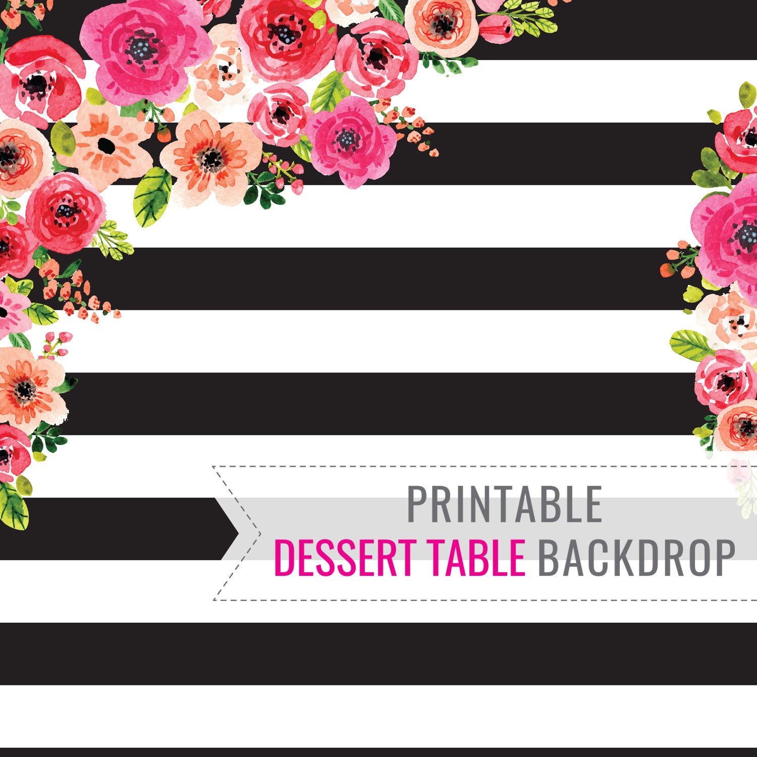 Black And White Stripe Printable Backdrop Only Birthday Etsy