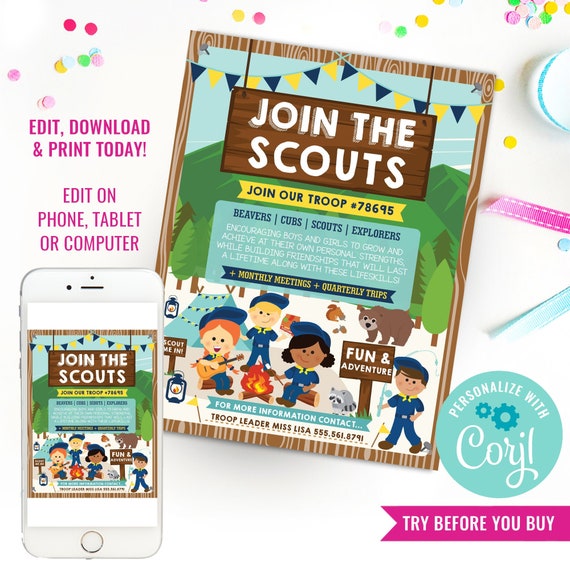 Scouts Recruitment Flyer Printable - Boy Scouts Coed Recruitment Poster - Scout Me In Flyer - Instant Download & Edit File with Corjl Il_570xn