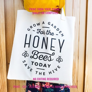 Earth Day Tote Bag Svg Template Save The Bees Tote Use for T-shirts, mugs & tote bags Svg, EPS, JPEG and PDF Files Instant Download image 3