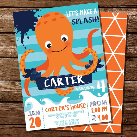 Octopus Party Invitation - Under The Sea Party Invitation - Sea Creature Party Invitation - Instant Download and Edit with Adobe Reader Il_570xn