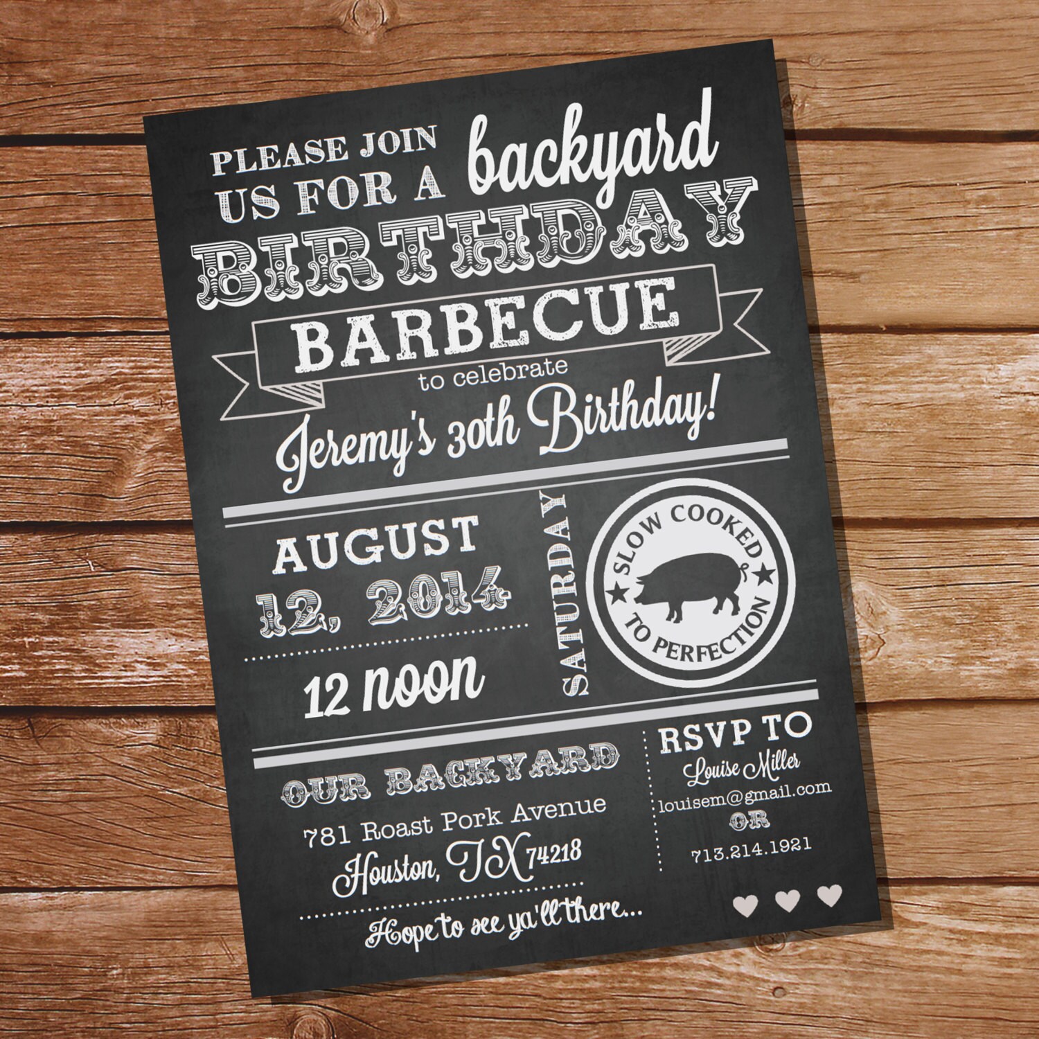 Chalkboard Birthday BBQ Invitation Instantly Downloadable Etsy