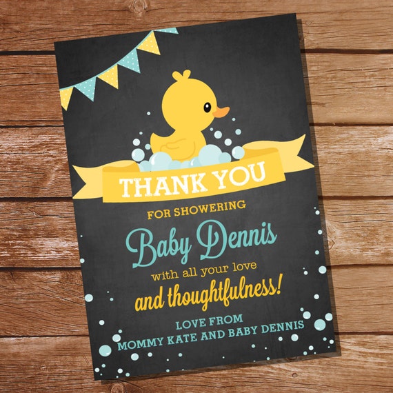 Chalkboard Rubber Duck Baby Shower Thank You card - 5x7 - Instant Download + Editable File - Personalize and Print with Adobe Reader Il_570xn