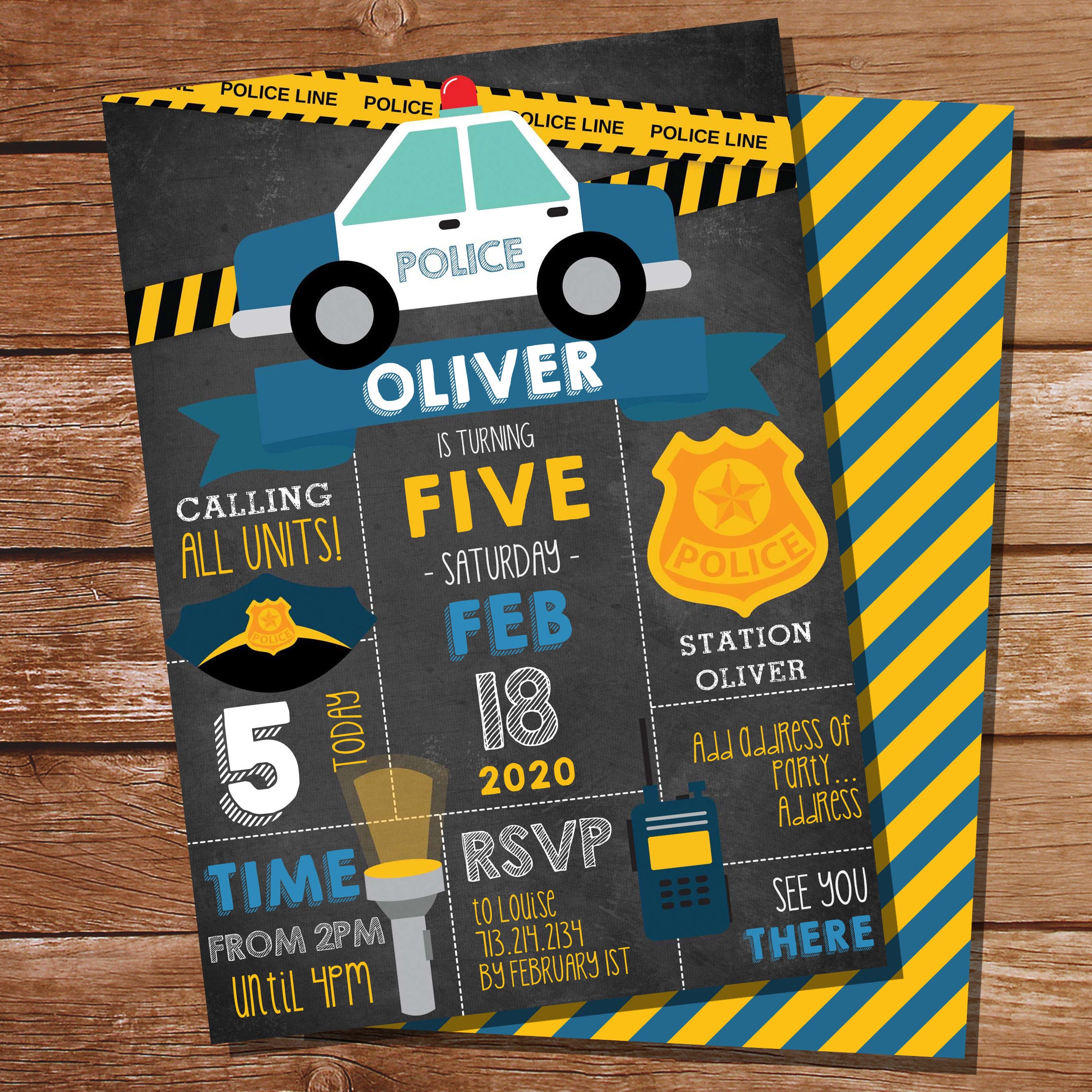 Minkocards 8 biglietti d'invito con 8 buste per compleanno per bambini e ragazzi della polizia, investigatore