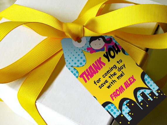 Girl Superhero Party Favor Tags - Thank You Tags - Party Favors - Instant Download - Edit at home with Adobe Reader Il_570xn