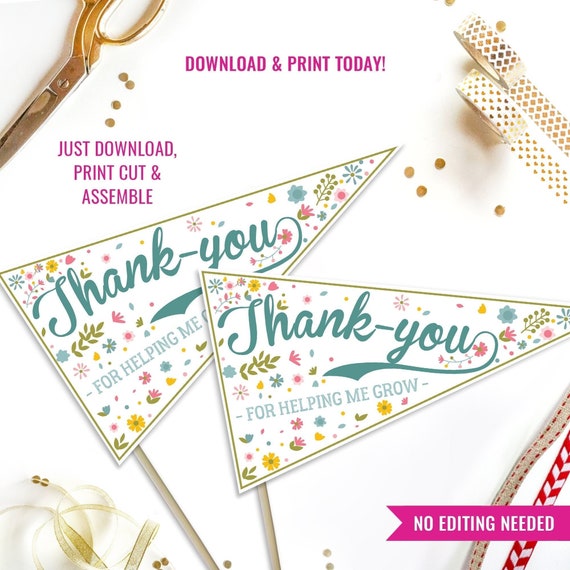 Thank-You Gift Printable Pennant Flag - DIY Gift Printable Teachers Gift Pennant Flags - Instant Download - Print at home with Adobe Reader Il_570xn