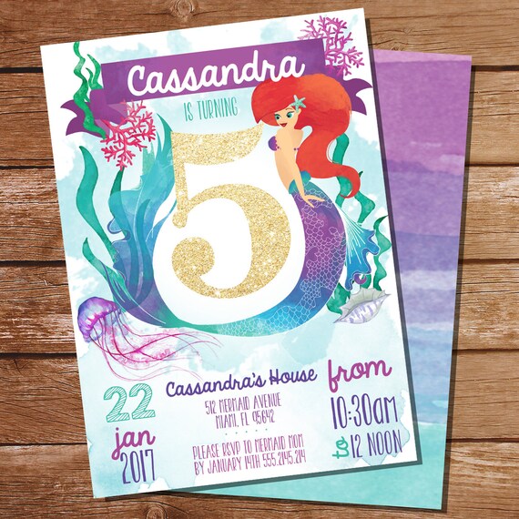 Mermaid/Under the Sea 5th Birthday Party Invitation - Watercolor Mermaid Invitation - Instant Download and Edit File with Adobe Reader Il_570xn