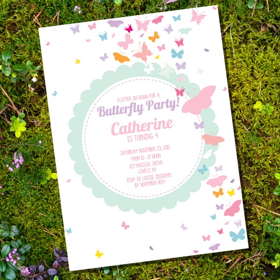 Butterfly Party Invitation Instantly Downloadable and Etsy