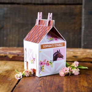 Horse Party Carton Box - Horse Stable Favor Box - Pink Horse Party - Instant Download and Edit with Adobe Reader