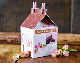Girl Birthday Party Horse Favors Party Carton Box Horse Stable Favor Box Pink Horse Party Favors Instant Download Edit with Adobe Reader