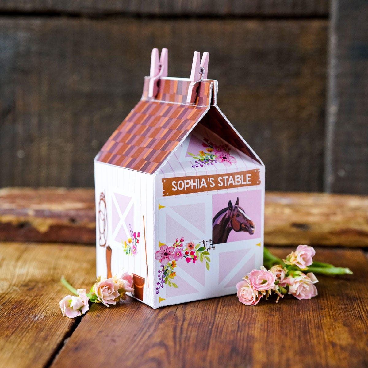 Horse Party Carton Box Horse Stable Favor Box Pink Horse Etsy