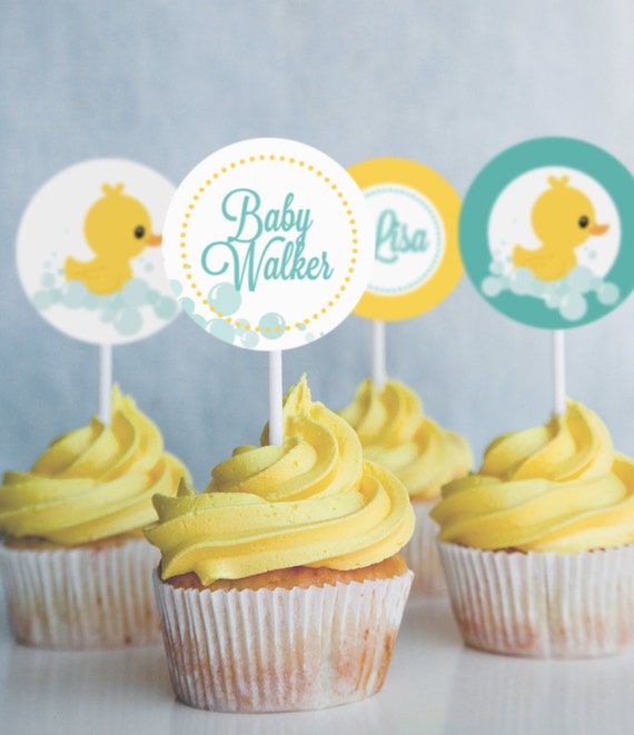 Rubber Duck Baby Shower Cupcake Toppers - Rubber Duck Toppers - Instant Download + Editable File - Personalize with Adobe Reader Il_570xn