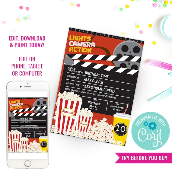 Movie Party Invitation - Movie Ticket Invitation - Movie Night Invite ...