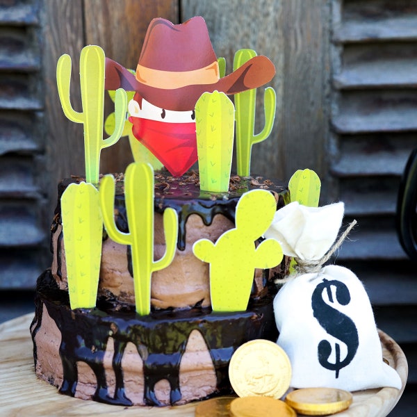 Cowboy Birthday Cake Toppers | Cowboy and Cactus Party - Instant Download SVG & Handcut file - Print at home with Adobe Reader