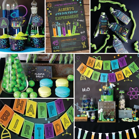 Science Experiment Party Printable Set - Science Party - Instant Download and Editable File - Personalize at home with Adobe Reader Il_570xn