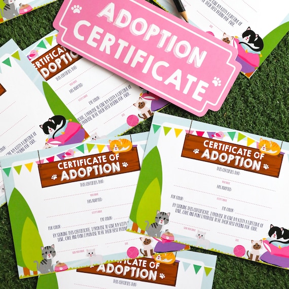 Pet adoption Party - Cat adoption party - Kitty Cat Birthday - Pet Adoption certificate - Instant Download - Edit with Adobe Reader Il_570xn