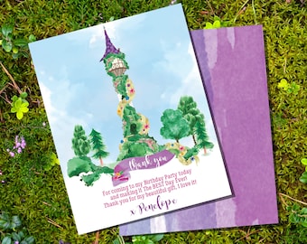 Girl Birthday Party Rapunzel Thank You Card Princess Party Thank You Card Instant Download Edit with Adobe Reader