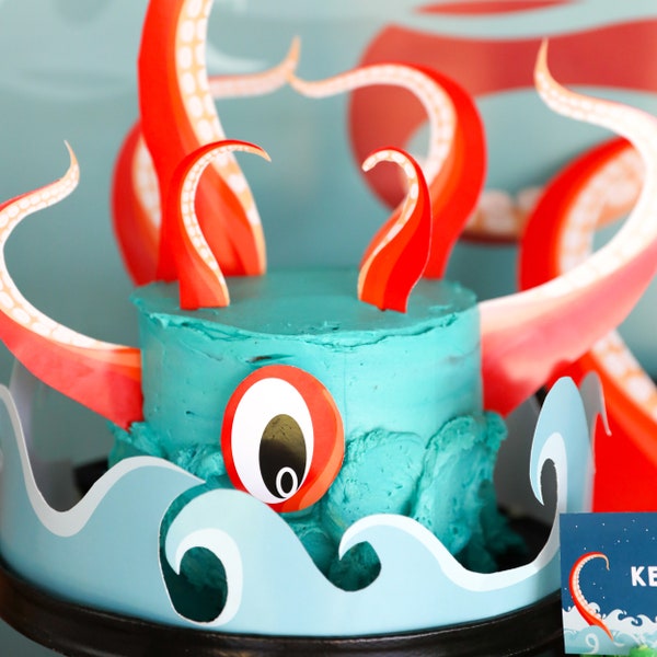 Kraken Birthday Cake Topper - Octopus Party Cake Topper - Sea Creature Birthday Cake Topper - Instant Download Digital Cake Topper