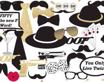 Casino Royal Photo Booth Props - James Bond Party Decorations - 007 Party Signs - Instant Download and Editable File